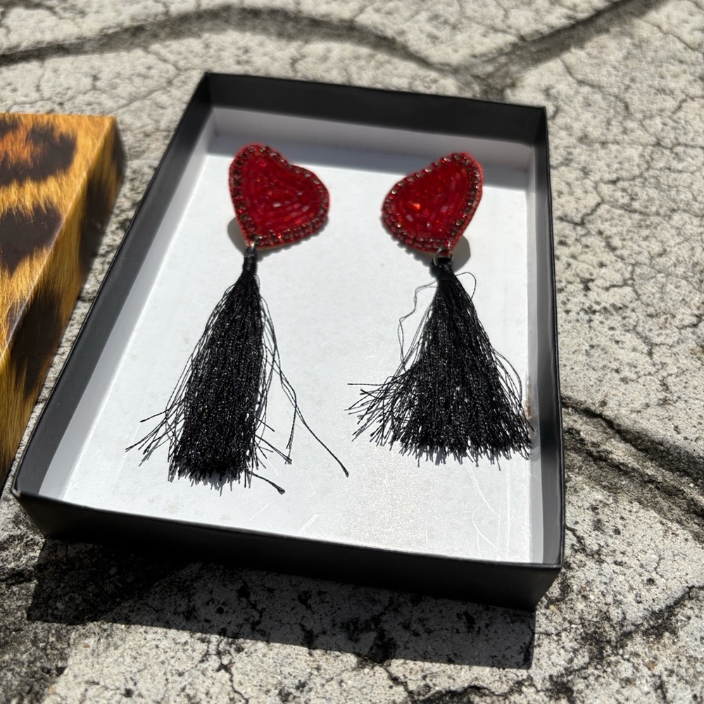 Elegant Red Heart Tassel Earrings